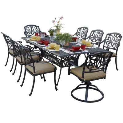 Elisabeth 9 Piece Cast Aluminum Patio Dining Set W/ 84 X 44 Inch Rectangular Table By Darlee