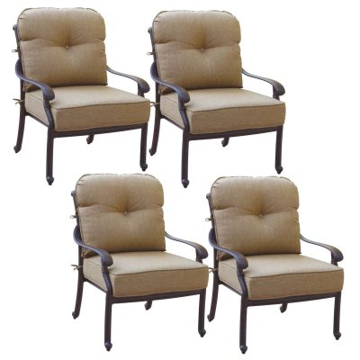 Darlee Santa Monica 4 Piece Cast Aluminum Patio Club Chair Set W/ Sesame Cushions