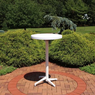 Ultimate Patio All-Weather Round Foldable Bar Table – Plastic – White