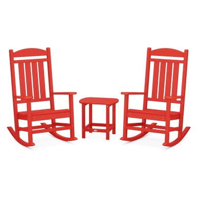 POLYWOOD Presidential Rocker 3-Piece Set w/ South Beach 18-Inch Side Table – Sunset Red