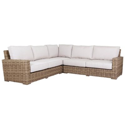 Sunset West Havana Resin Wicker Patio Sectional W/ Sunbrella Canvas Flax Cushions