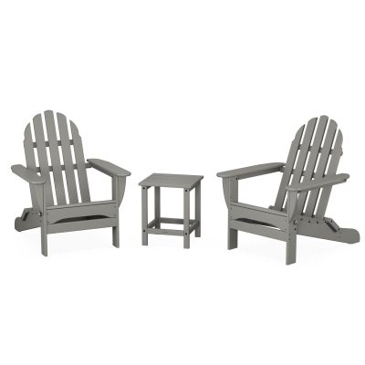 POLYWOOD Classic Folding Adirondack 3-Piece Set W/ Long Island 18-Inch Side Table – Slate Grey