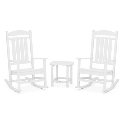 POLYWOOD Presidential Rocker 3-Piece Set w/ South Beach 18-Inch Side Table – White