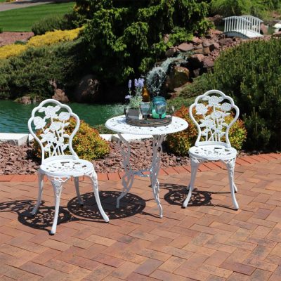 Ultimate Patio 3-Piece White Flower Designed Cast Aluminum Bistro Set