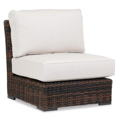 Montecito Wicker Patio Armless Club Chair W/ Sunbrella Canvas Flax Cushions By Sunset West