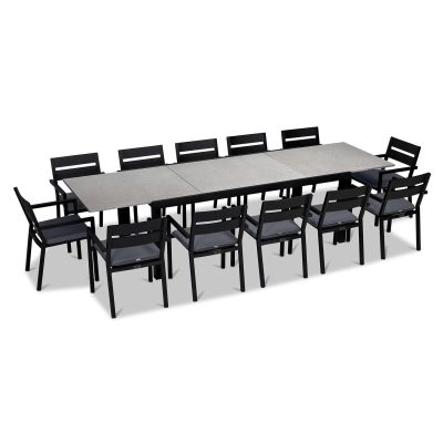 Calm Bay 13 Pc Extendable Dining Set in Black/Concrete/Canvas Charcoal by Lakeview