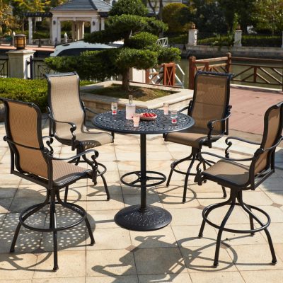 Darlee Monterey 5 Piece Cast Aluminum Sling Patio Bar Set W/ 42 Inch Round Table