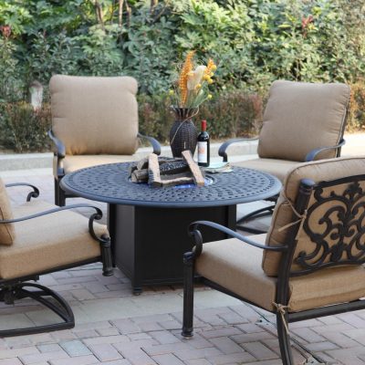 Darlee Santa Barbara 5 Piece Cast Aluminum Patio Fire Pit Conversation Seating Set