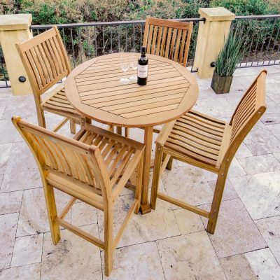 Compass Teak 5 Piece Patio Bar Set W/ 39 Inch Round Table By Royal Teak Collection