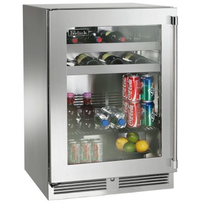 Perlick 24-Inch Signature Series Stainless Steel Glass Door Outdoor Beverage Center w/ Door Lock – Left Hinged – HP24BO-4-3LL