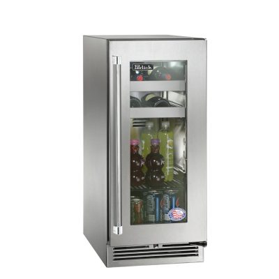 Perlick 15-Inch Signature Series Marine & Coastal Series Stainless Steel Glass Door Outdoor Beverage Center – Right Hinge – HP15BM-4-3R