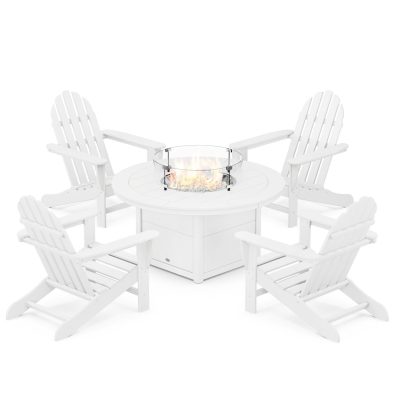 POLYWOOD Classic Adirondack 5-Piece Conversation Set W/ Fire Pit Table – White