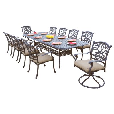 Darlee Santa Monica 11 Piece Cast Aluminum Patio Dining Set W/ 92 X 42 Inch Rectangular Extension Table & Sesame Cushions