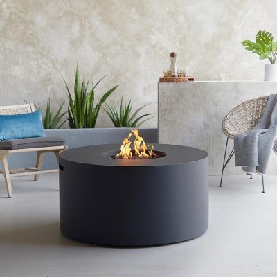 Covewood 41 Inch Round Aluminum Natural Gas Fire Pit Table in Black By Lakeview Outdoor Designs