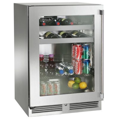 Perlick 24-Inch Signature Series Shallow Depth Stainless Steel Glass Door Outdoor Beverage Center w/ Door Lock – Left Hinged – HH24BO-4-3LL