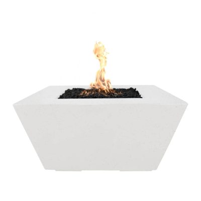 Redan 50 Inch Match Light Square GFRC Concrete Propane Fire Pit in Limestone By The Outdoor Plus