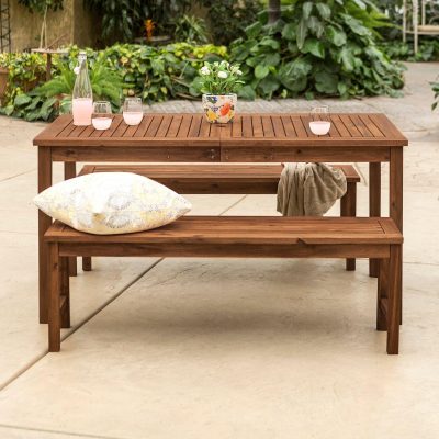 Ultimate Patio Horizon Way 3 Piece Dark Brown Acacia Patio Dining Set W/ 60 X 34 Inch Rectangular Table