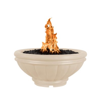 Roma 24 Inch Match Light Round GFRC Concrete Propane Fire Pit in Vanilla By The Outdoor Plus