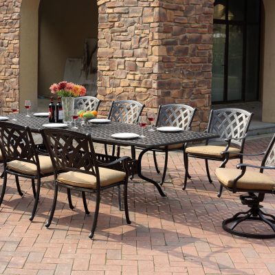 Darlee Ocean View 11 Piece Cast Aluminum Patio Dining Set W/ 92 X 42 Inch Rectangular Extension Table & Sesame Cushions