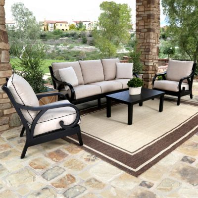 Sunset West Monterey 4 Piece Aluminum Patio Conversation Set W/ Sunbrella Frequency Sand Cushions