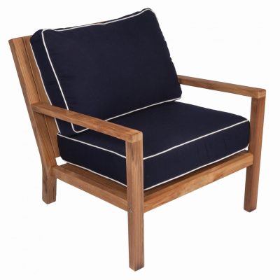 Coastal Teak Patio Club Chair W/ Sunbrella Canvas Navy Cushions By Royal Teak Collection