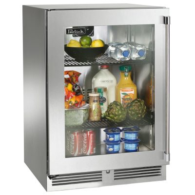 Perlick 24-Inch Signature Series Shallow Depth Stainless Steel Glass Door Outdoor Refrigerator – Left Hinged – HH24RO-4-3L