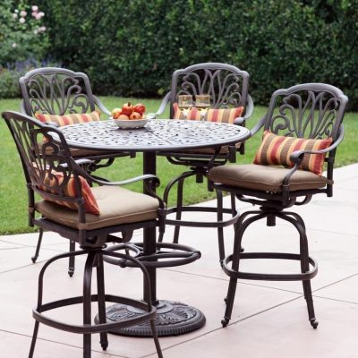 Darlee Elisabeth 5 Piece Cast Aluminum Patio Bar Set With Swivel Bar Stools