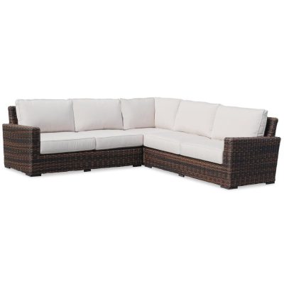 Montecito 3 Piece Wicker Patio Sectional Set W/ Sunbrella Canvas Flax Cushions By Sunset West