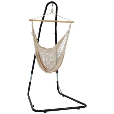 Ultimate Patio Hanging Mayan Rope Hammock Chair w/ Adjustable Chair Stand – Natural