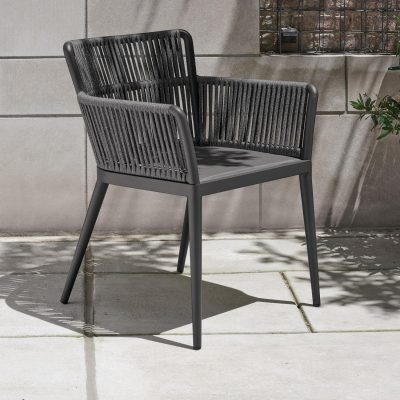 Nette Olefin Rope & Aluminum Dining Chair W/ Ninja Sling Seat in Carbon/Pewter By Oxford Garden