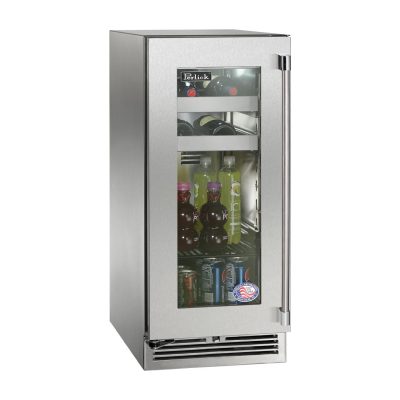 Perlick 15-Inch Signature Series Marine & Coastal Series Stainless Steel Glass Door Outdoor Beverage Center – Left Hinge – HP15BM-4-3L