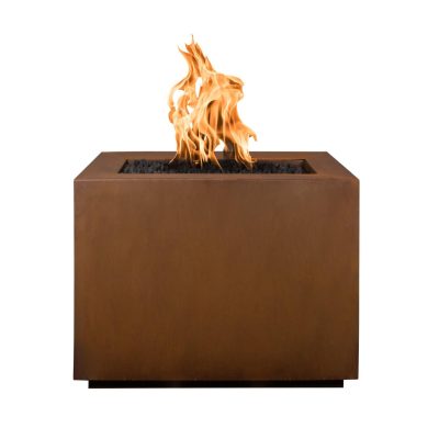 Forma 30 Inch Match Light Square Corten Steel Propane Fire Pit in Copper By The Outdoor Plus