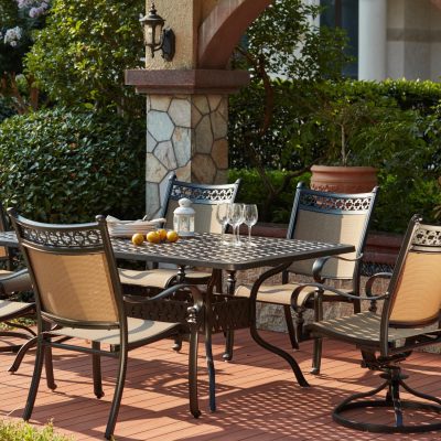 Mountain View 7 Piece Cast Aluminum Sling Patio Dining Set W/ 72 X 42 Inch Rectangular Table By Darlee