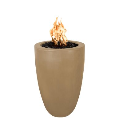 Castillo 33 Inch Match Light Round GFRC Concrete Propane Fire Pillar in Brown By The Outdoor Plus