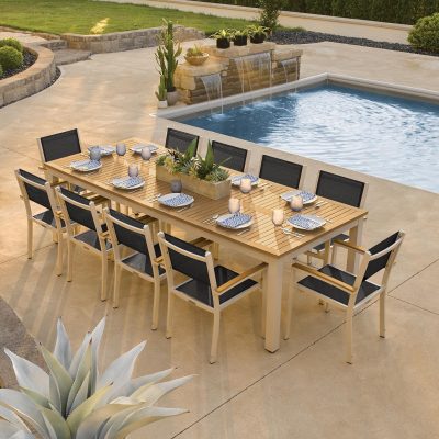 Travira 11 Piece Aluminum Patio Dining Set W/ 103 X 42 Inch Rectangular Tekwood Natural Table By Oxford Garden – Ninja Sling