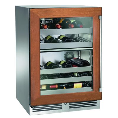 Perlick 24-Inch Signature Series Stainless Steel Panel Ready Glass Door Outdoor Dual Zone Wine Reserve – Left Hinged – HP24DO-4-4L