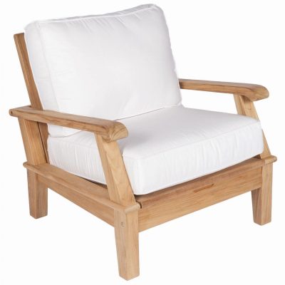 Miami Teak Patio Club Chair W/ Sunbrella Canvas Natural Cushions By Royal Teak Collection