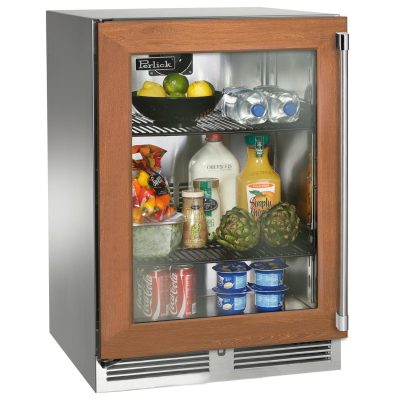 Perlick 24-Inch Signature Series Shallow Depth Stainless Steel Panel Ready Glass Door Outdoor Refrigerator – Left Hinged – HH24RO-4-4L