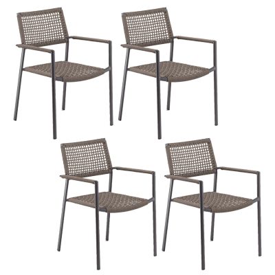 Eiland 4 Pc Composite Cord & Aluminum Dining Chair in Carbon/Mocha By Oxford Garden