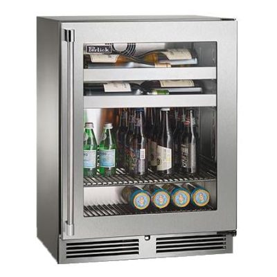 Perlick 24-Inch Signature Series Shallow Depth Marine & Coastal Series Stainless Steel Glass Door Outdoor Beverage Center w/ Door Lock – Right Hinge – HH24BM-4-3RL