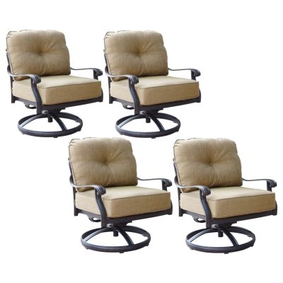 Elisabeth 4 Piece Cast Aluminum Patio Swivel Rocker Club Chair Set W/ Sesame Cushions By Darlee