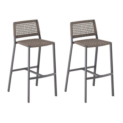 Eiland 2 Pc Composite Cord & Aluminum Bar Stool in Mocha/Carbon By Oxford Garden