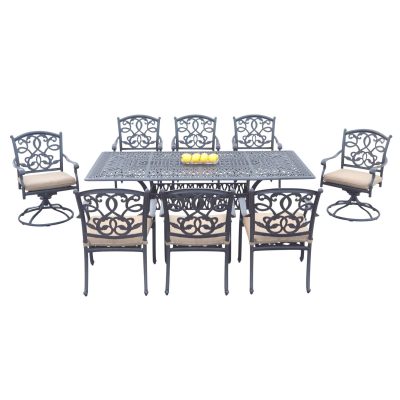 Darlee Santa Monica 9 Piece Cast Aluminum Patio Dining Set W/ 84 X 42 Inch Rectangular Table & Sesame Cushions