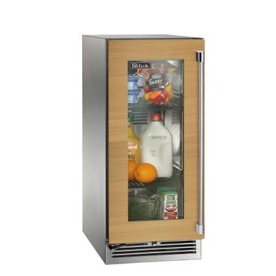 Perlick 15-Inch Signature Series Marine & Coastal Series Stainless Steel Panel Ready Glass Door Outdoor Refrigerator W/ Door Lock – Left Hinge – HP15RM-4-4LL