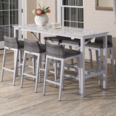 Argento 7 Piece Wicker Patio Bar Set W/ 72 X 30 Inch Retangular Lite-Core Ash Table By Oxford Garden