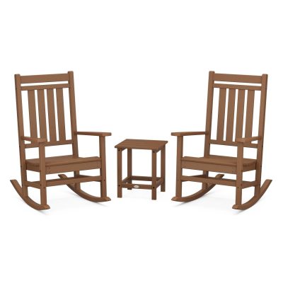 POLYWOOD Estate 3-Piece Rocking Chair Set w/ Long Island 18-Inch Side Table – Teak