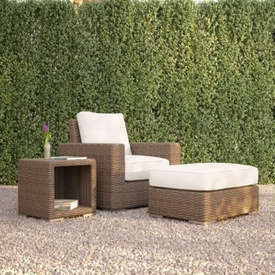 Sunset West Coronado 3 Piece Resin Wicker Patio Conversation Set W/ End Table, Ottoman, & Sunbrella Canvas Flax Cushions