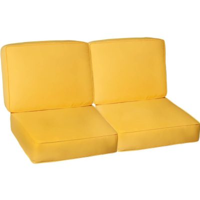 Sunbrella Canvas Buttercup 4 Piece Small Outdoor Replacement Loveseat Cushion Set W/ Piping By BBQGuys Signature