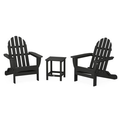 POLYWOOD Classic Folding Adirondack 3-Piece Set W/ Long Island 18-Inch Side Table – Black