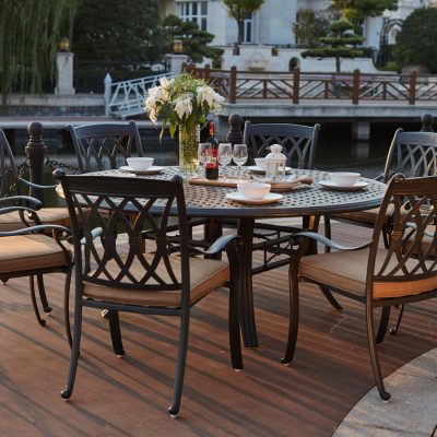 Capri 9 Piece Cast Aluminum Patio Dining Set W/ 71 Inch Round Table By Darlee